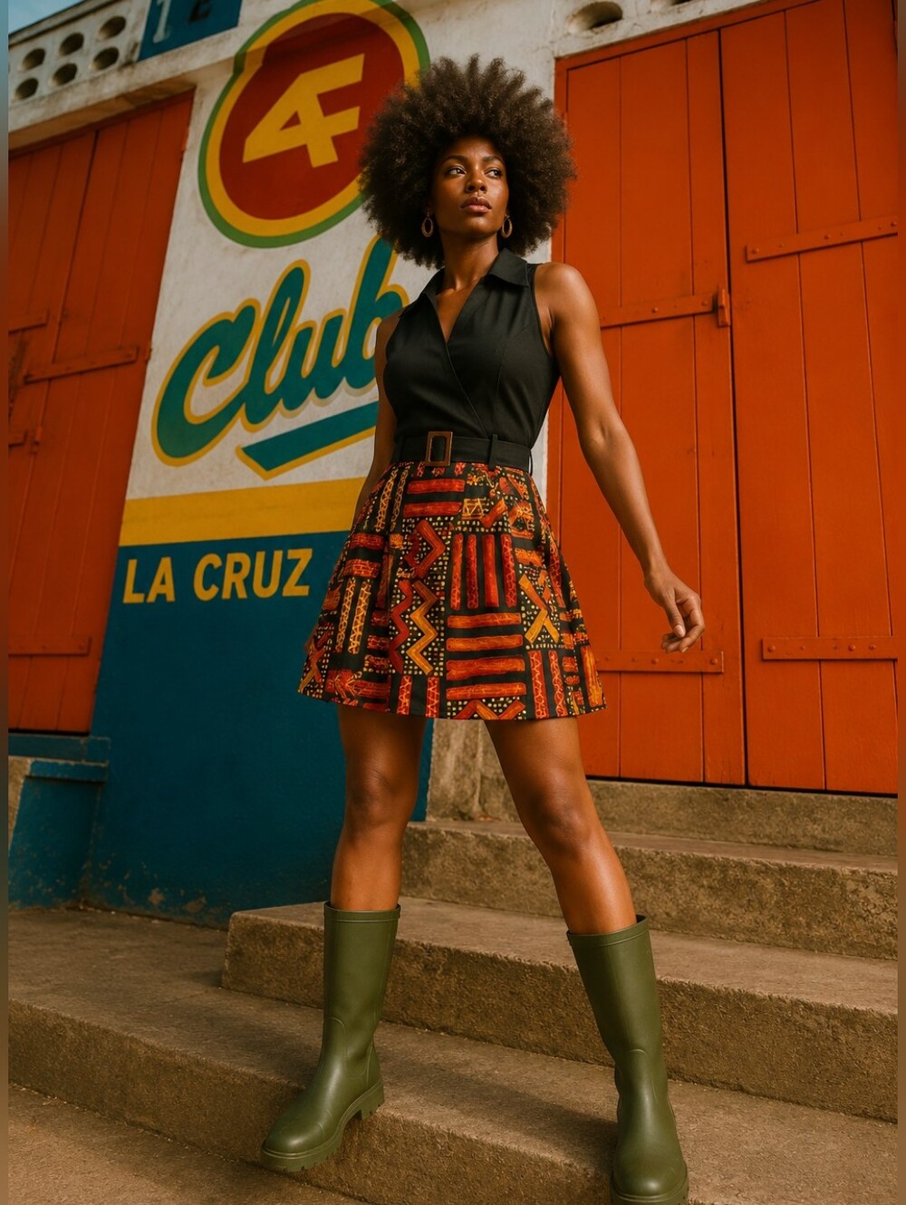 Vintage Tribal Print Skort Dress Belted Boho S